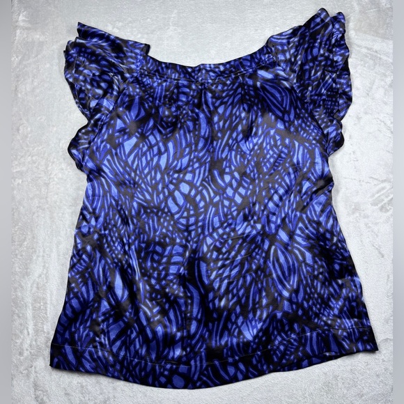 Banana Republic Y2K Vintage Babydoll 100% Silk Geometric Flutter Blouse Top L - Picture 9 of 14